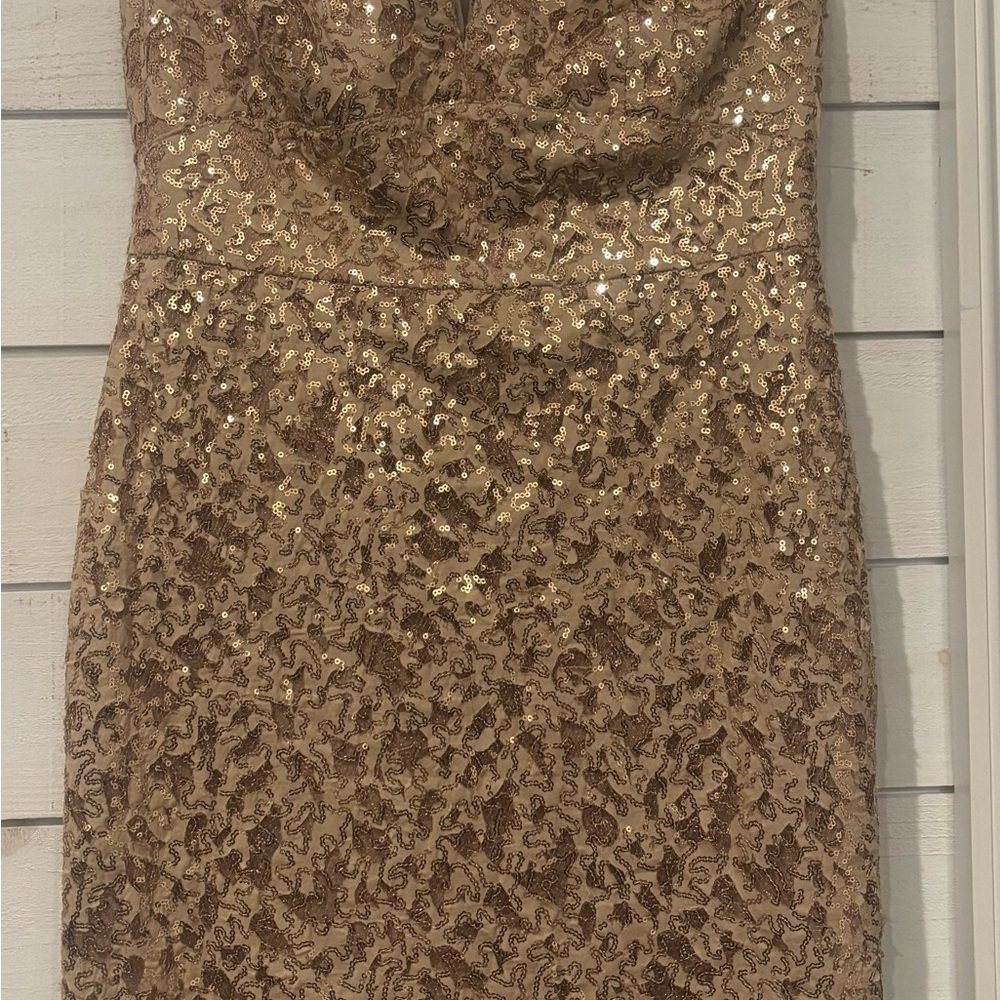 BCBGMaxAzria Gold Sequin Mini Dress in size 8 - Picture 12 of 15